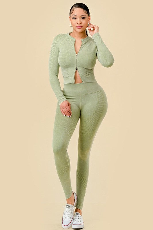 2-PIECE MINERAL WASH ZIP UP FRONT JACKET SET