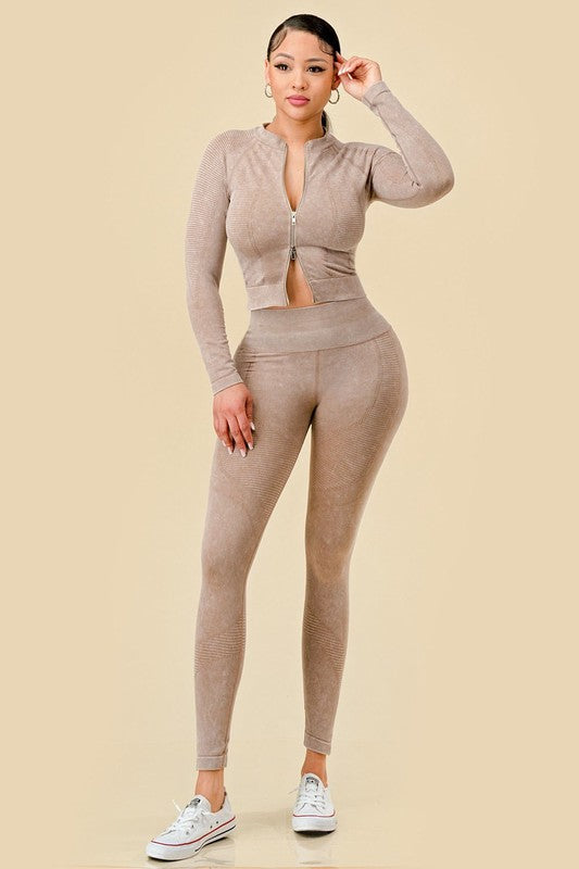 2-PIECE MINERAL WASH ZIP UP FRONT JACKET SET