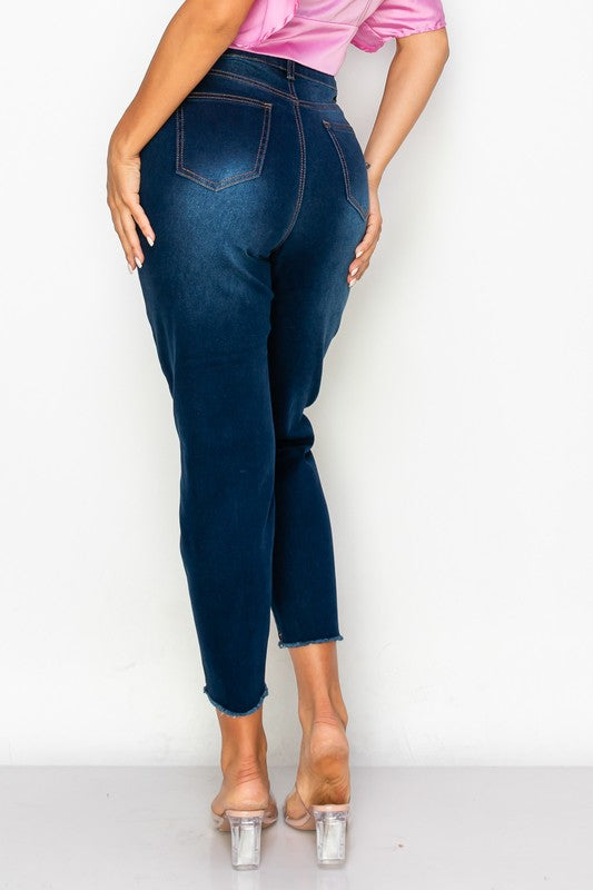 Dark Indigo Ripped Mom Jeans