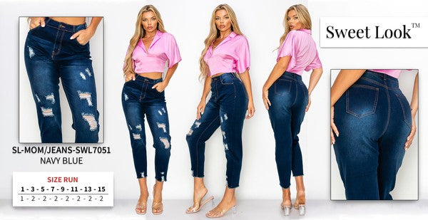 Dark Indigo Ripped Mom Jeans