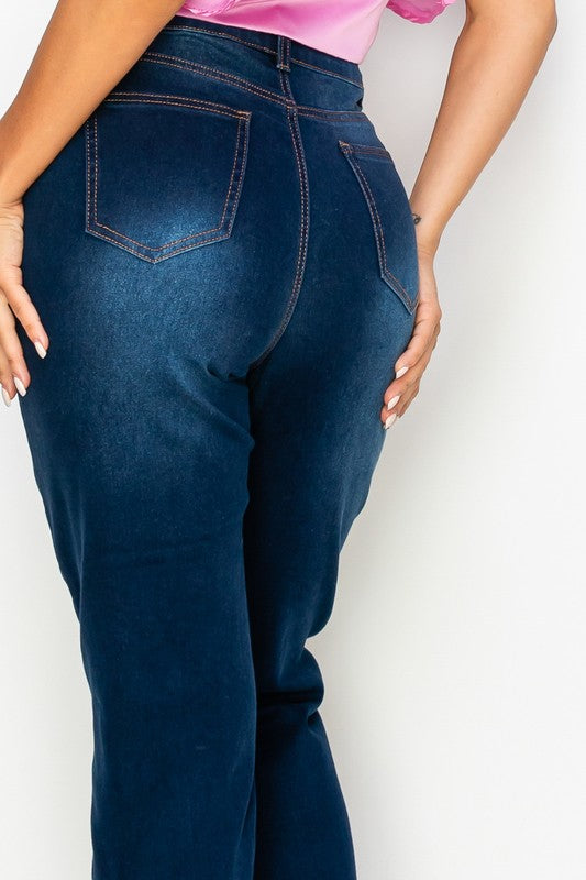 Dark Indigo Ripped Mom Jeans