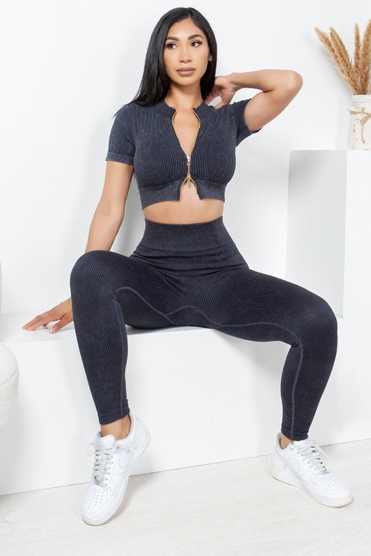 MINERAL WASH 2 -PIECE CROP TOP AND PANTS SET