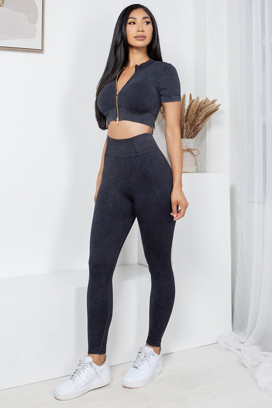MINERAL WASH 2 -PIECE CROP TOP AND PANTS SET