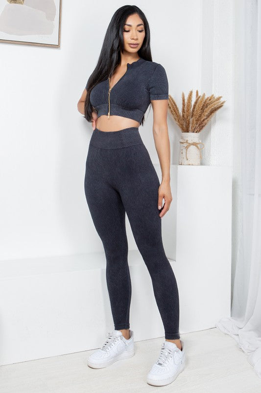 MINERAL WASH 2 -PIECE CROP TOP AND PANTS SET