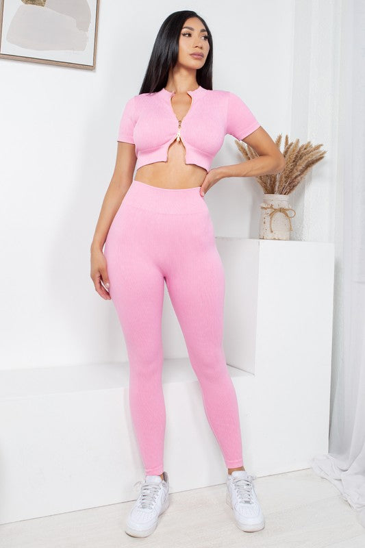 MINERAL WASH 2 -PIECE CROP TOP AND PANTS SET