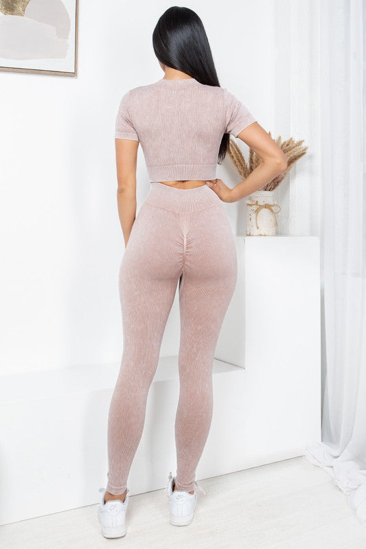 MINERAL WASH 2 -PIECE CROP TOP AND PANTS SET
