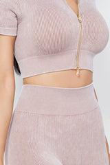 MINERAL WASH 2 -PIECE CROP TOP AND PANTS SET