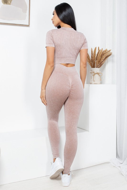MINERAL WASH 2 -PIECE CROP TOP AND PANTS SET