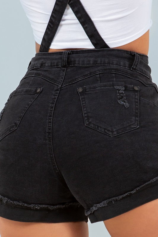Denim Washed Black Short Overalls