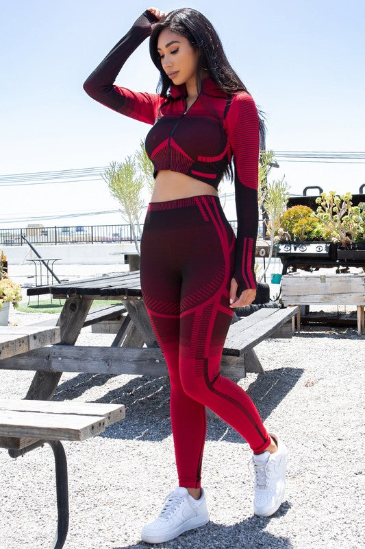 SEAMLESS ACTIVE ZIP UP CROP JACKET AND PANTS SET