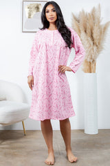 NIGHT GOWN L/S FLEECE-LINED PAJAMA DRESS