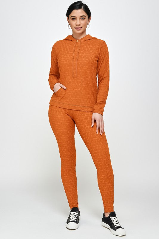 High Waist Jacquard Hoodie Butt Lift Leggings set