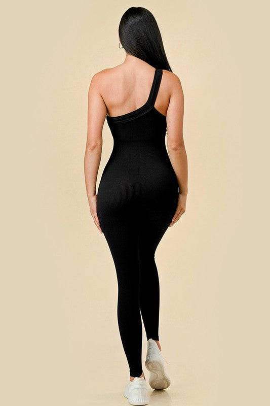 ONE STRAP RIBBED SEAMLESS JUMPSUIT