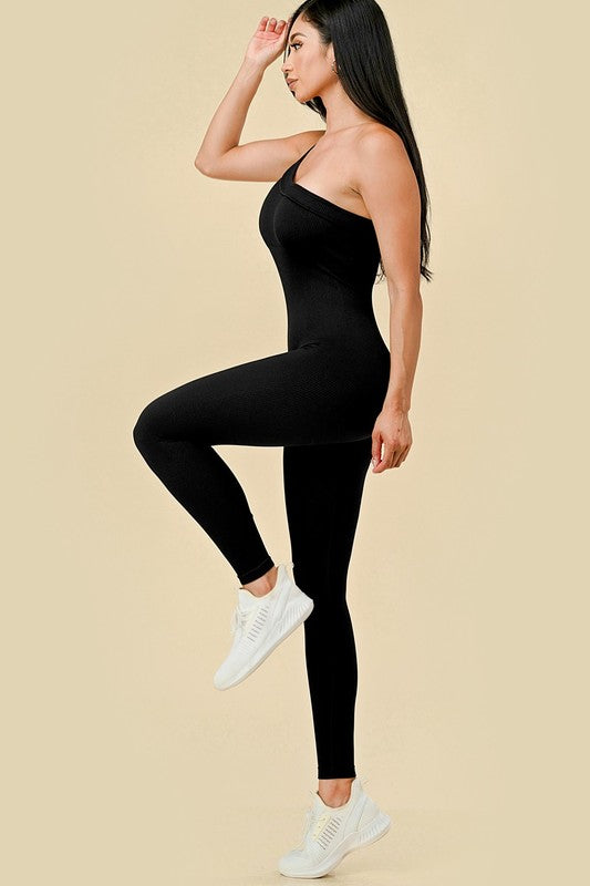 ONE STRAP RIBBED SEAMLESS JUMPSUIT