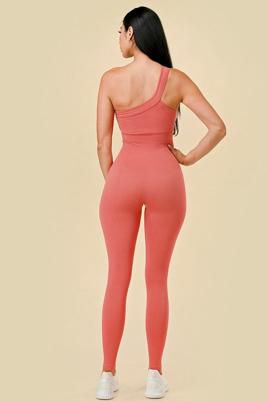 ONE STRAP RIBBED SEAMLESS JUMPSUIT