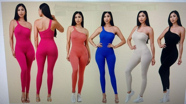 ONE STRAP RIBBED SEAMLESS JUMPSUIT