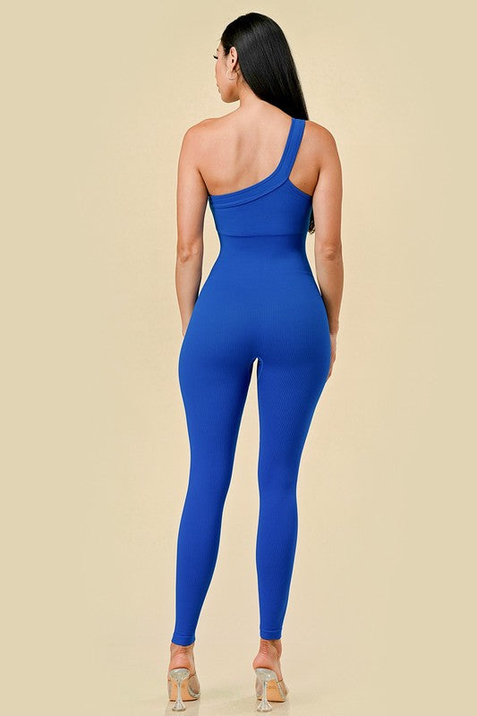 ONE STRAP RIBBED SEAMLESS JUMPSUIT