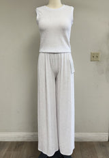 TWO PIECE CRINKLE SLEEVELES TOP AND LONG PANTS