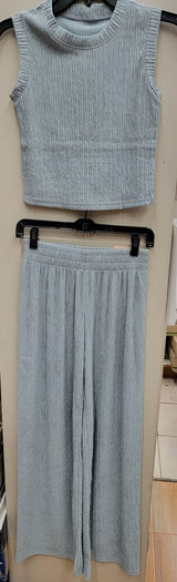 TWO PIECE CRINKLE SLEEVELES TOP AND LONG PANTS