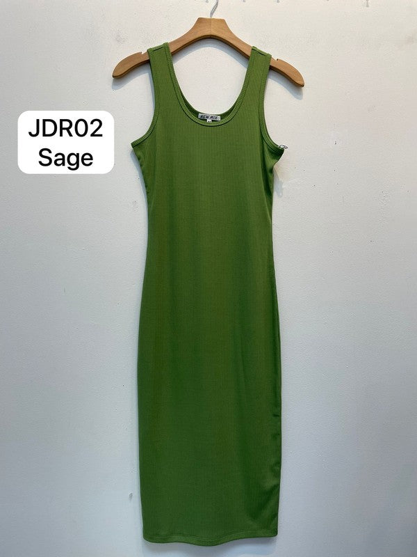 RIBBED SLEEVELESS MIDI DRESS