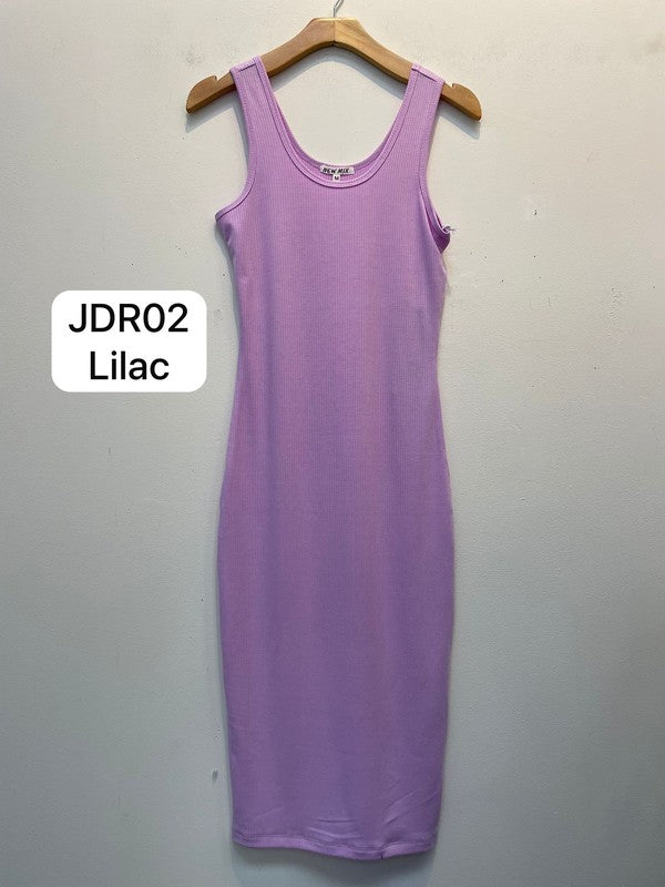 RIBBED SLEEVELESS MIDI DRESS