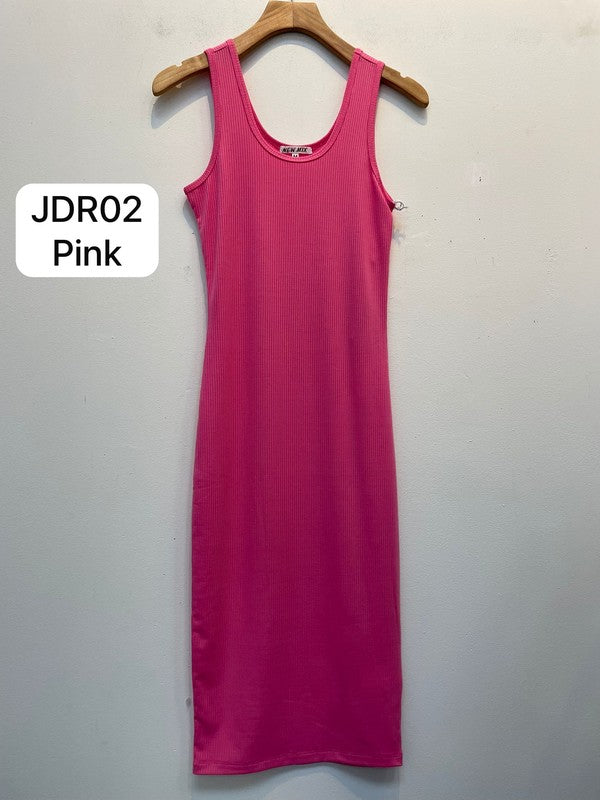 RIBBED SLEEVELESS MIDI DRESS