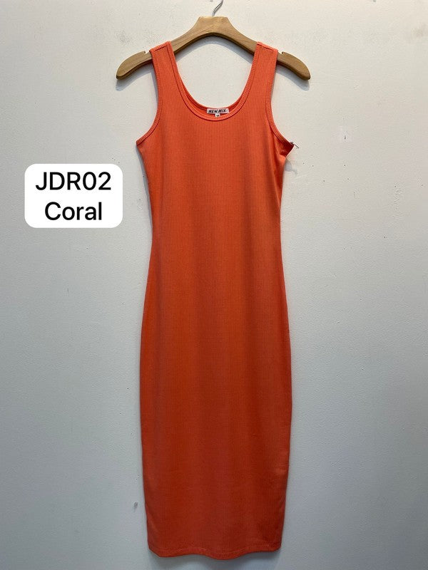 RIBBED SLEEVELESS MIDI DRESS