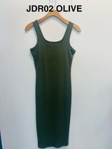 RIBBED SLEEVELESS MIDI DRESS