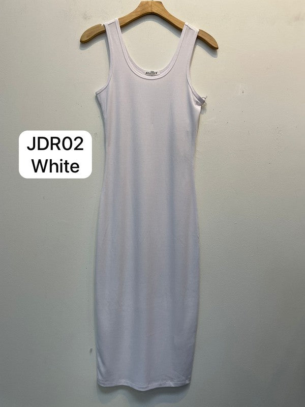 RIBBED SLEEVELESS MIDI DRESS
