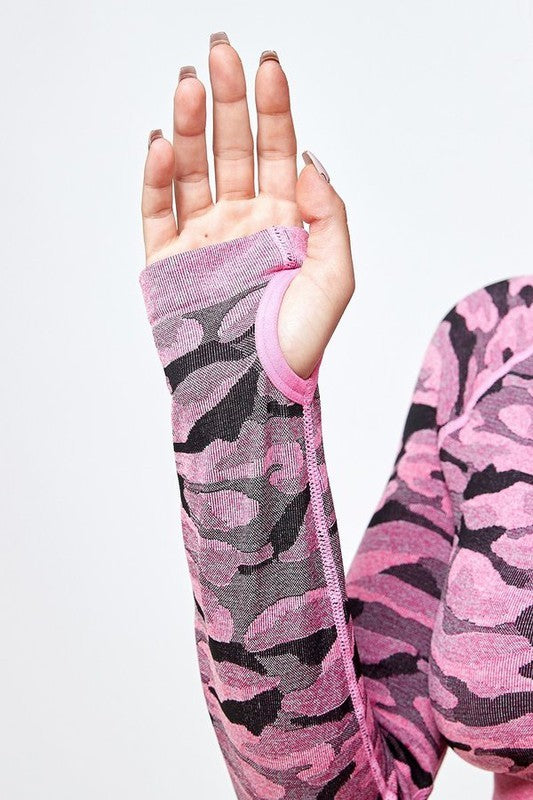 CAMOUFLAGE LONG SLEEVE CROP TOP LEGGINGS SET