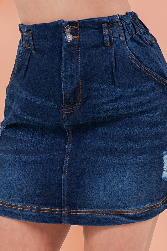 DENIM SKIRT WITH ELASTIC WAISTBAND