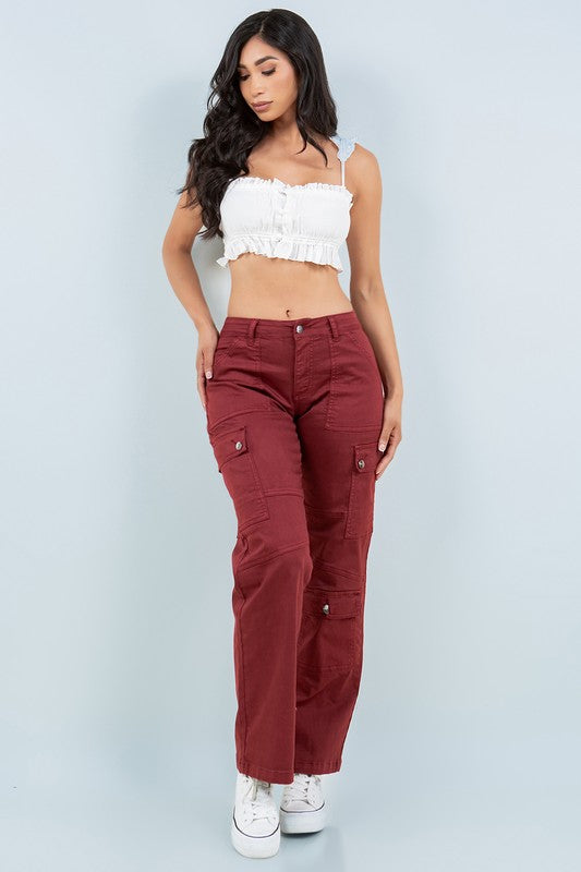 Cargo high-rise straight-leg organic jeans
