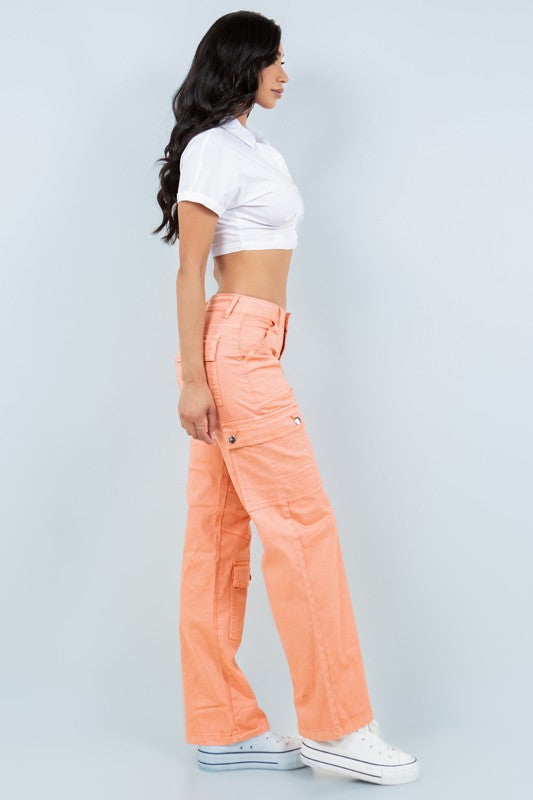 Cargo high-rise straight-leg organic jeans
