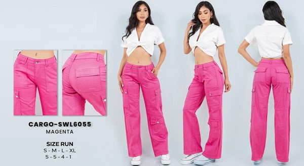 Cargo high-rise straight-leg organic jeans