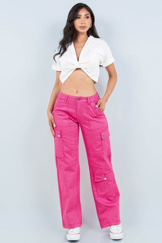 Cargo high-rise straight-leg organic jeans