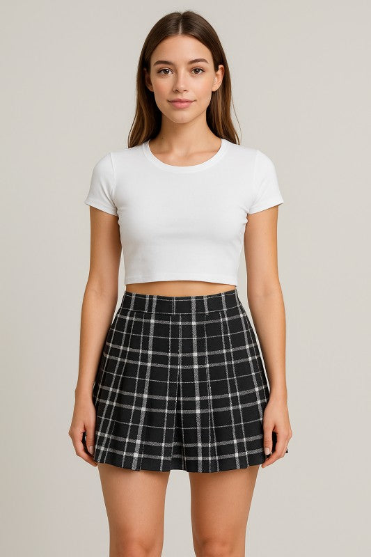 SCUBA  PLEATED PLAID  SKORT