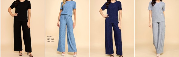 CRINKLE ROUND NECK SHORT SLEEVE TOP AND PANRS SET