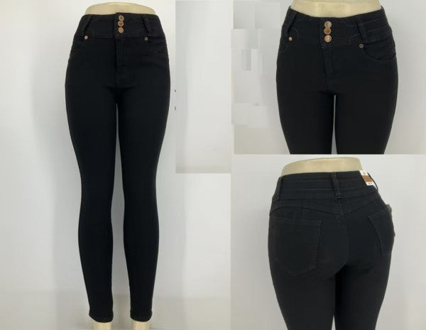 High-waisted skinny jeans.