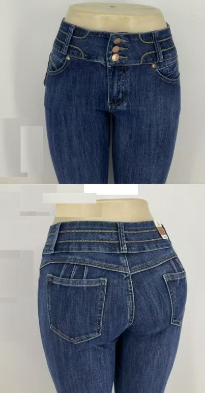 High-waisted skinny jeans.