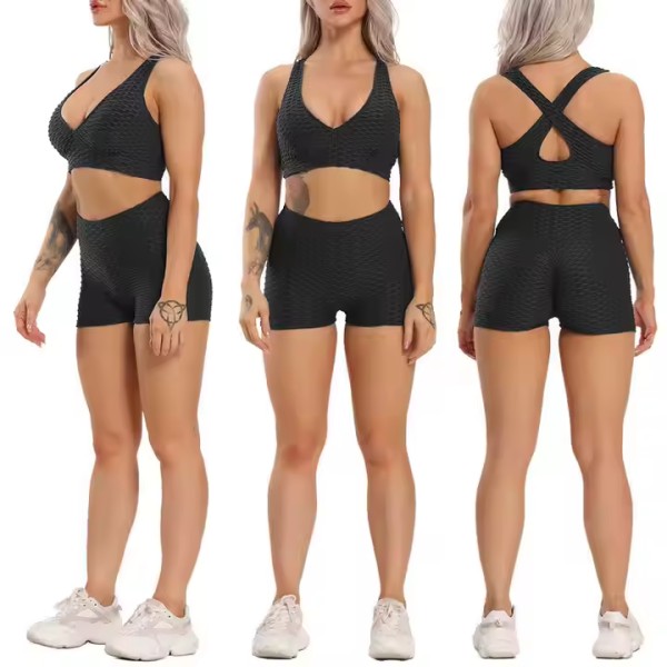 Textured Crop Top AND  Activewear short set