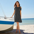 Thumbnail of shift dress  striped print with cutout shoulders