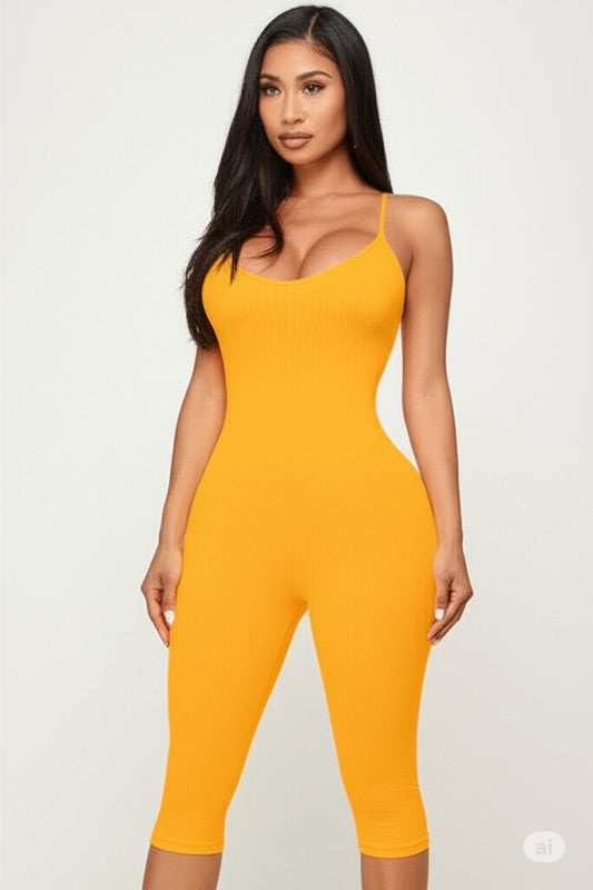 SOLID RIB SEAMLESS SPAGETTI STRAP ROMPER