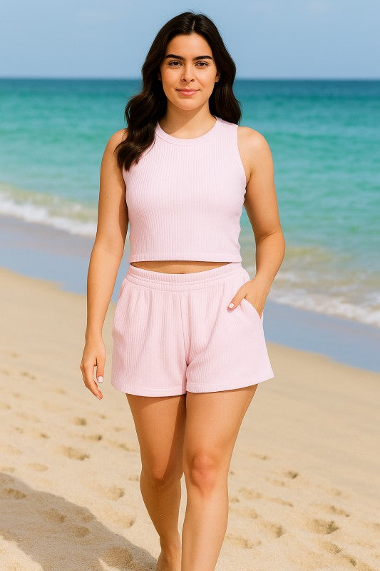 CRINKLE CROP AND SHORT SET