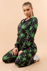 cannabis two piece hoodie jogger pants set