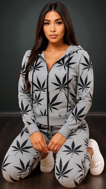 cannabis two piece hoodie jogger pants set