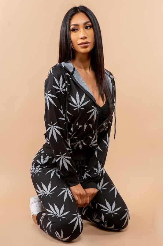 cannabis two piece hoodie jogger pants set