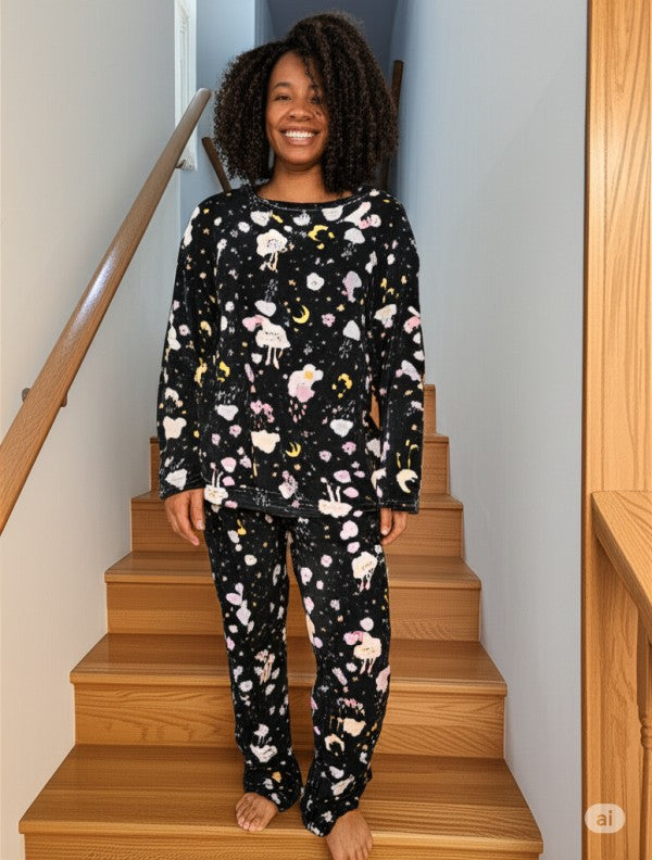 2-PIECE  PRINT BRUSHED PAJAMA SET