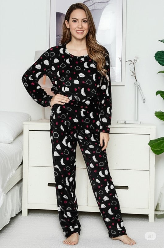 2-PIECE  PRINT BRUSHED PAJAMA SET