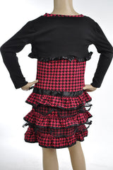 Printed Ponte Knit w/ 1x1 rib shrug, ribbon ruffle