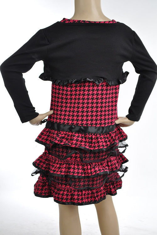 Printed Ponte Knit w/ 1x1 rib shrug, ribbon ruffle